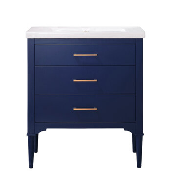 Design Element Mason 30'' Single Sink Vanity In Blue with Porcelain Countertop, Product Front View