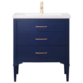 Design Element Mason 30'' Single Sink Vanity In Blue with Porcelain Countertop, Front Product View