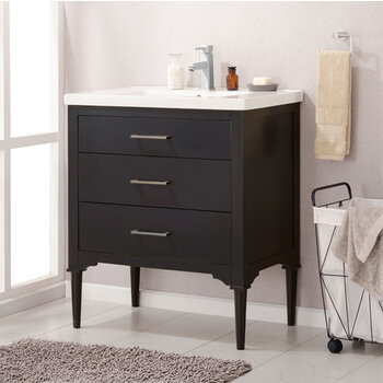 Design Element Mason 30'' Single Sink Vanity In Espresso with Porcelain Countertop, Installed Angle View