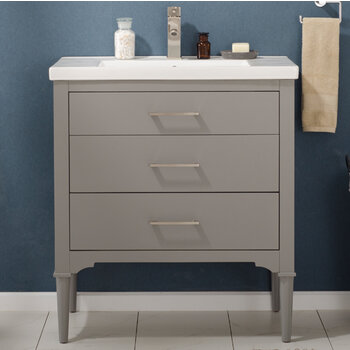 Design Element Mason 30'' Single Sink Vanity In Gray with Porcelain Countertop, Front View