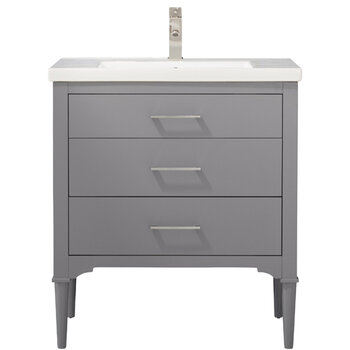 Design Element Mason 30'' Single Sink Vanity In Gray with Porcelain Countertop, Front Product View