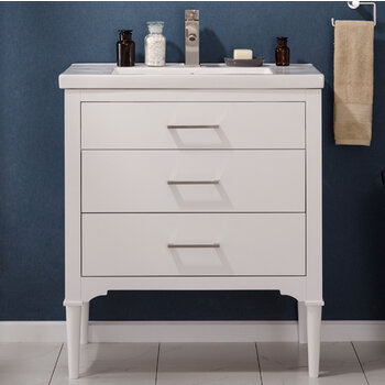 Design Element Mason 30'' Single Sink Vanity In White with Porcelain Countertop, Front View