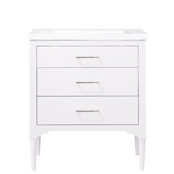 Design Element Mason 30'' Single Sink Vanity In White with Porcelain Countertop, Product Front View