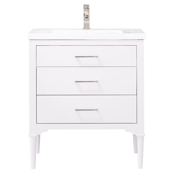 Design Element Mason 30'' Single Sink Vanity In White with Porcelain Countertop, Front Product View