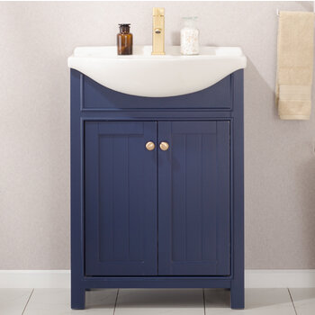Design Element Marian 24'' Single Sink Vanity In Blue with Porcelain Countertop, Front View