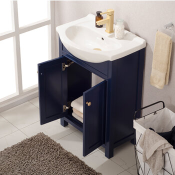 Design Element Marian 24'' Single Sink Vanity In Blue with Porcelain Countertop, Opened View