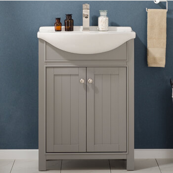 Design Element Marian 24'' Single Sink Vanity In Gray with Porcelain Countertop, Front View