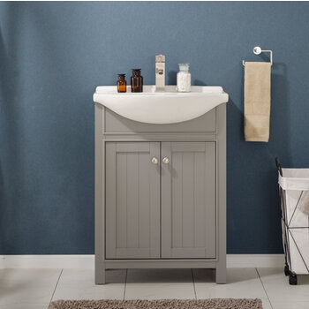 Design Element Marian 24'' Single Sink Vanity In Gray with Porcelain Countertop, Installed View