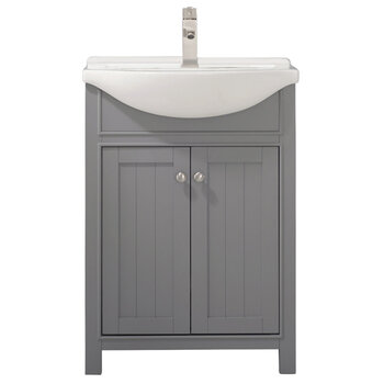 Design Element Marian 24'' Single Sink Vanity In Gray with Porcelain Countertop, Front Product View