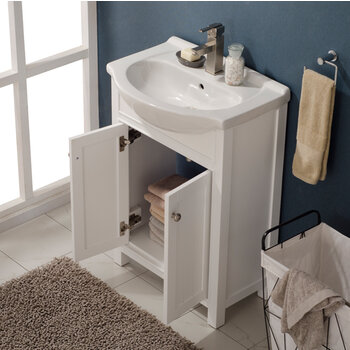 Design Element Marian 24'' Single Sink Vanity In White with Porcelain Countertop, Opened View