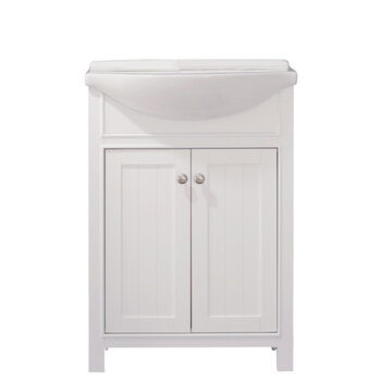 Design Element Marian 24'' Single Sink Vanity In White with Porcelain Countertop, Product Front View