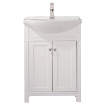 Design Element Marian 24'' Single Sink Vanity In White with Porcelain Countertop, Front Product View