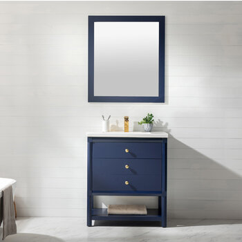 Design Element Logan 30'' Single Sink Vanity In Blue with Porcelain Countertop, Installed View