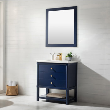 Design Element Logan 30'' Single Sink Vanity In Blue with Porcelain Countertop, Angle View