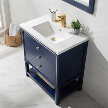 Design Element Logan 30'' Single Sink Vanity In Blue with Porcelain Countertop, Overhead View