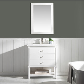 Design Element Logan 30'' Single Sink Vanity In White with Porcelain Countertop, Installed View