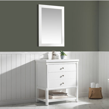 Design Element Logan 30'' Single Sink Vanity In White with Porcelain Countertop, Angle View