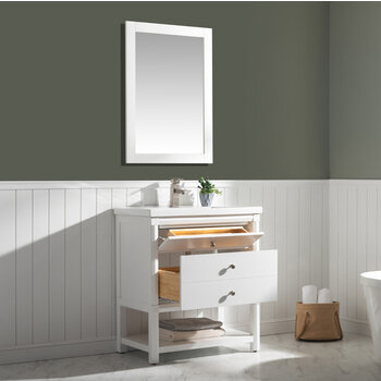 Design Element Logan 30'' Single Sink Vanity In White with Porcelain Countertop, Opened View