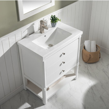 Design Element Logan 30'' Single Sink Vanity In White with Porcelain Countertop, Overhead View