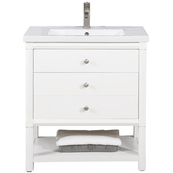Design Element Logan 30'' Single Sink Vanity In White with Porcelain Countertop, Front Product View
