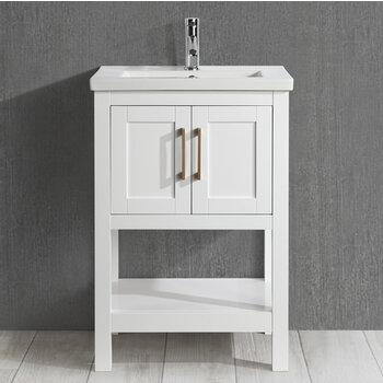Design Element Alissa 24'' Single Sink Vanity in White with Porcelain Countertop, Front View