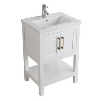 Design Element Alissa 24'' Single Sink Vanity in White with Porcelain Countertop, Angle View