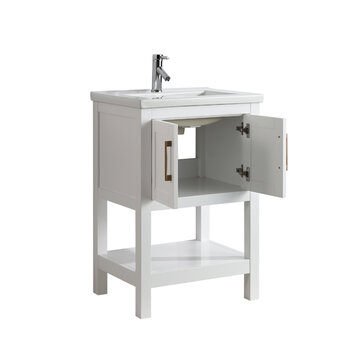 Design Element Alissa 24'' Single Sink Vanity in White with Porcelain Countertop, Opened View