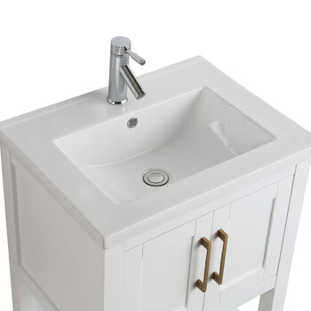 Design Element Alissa 24'' Single Sink Vanity in White with Porcelain Countertop, Top Close Up View