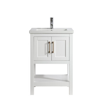 Design Element Alissa 24'' Single Sink Vanity in White with Porcelain Countertop, Front Product View