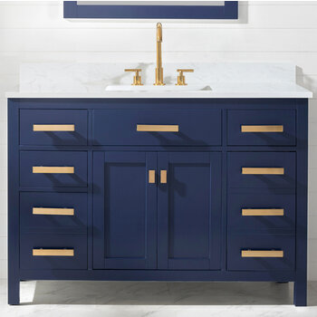 Design Element Valentino 48'' Single Sink Vanity in Blue with Carrara White Marble Countertop, Front View
