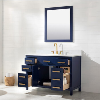 Design Element Valentino 48'' Single Sink Vanity in Blue with Carrara White Marble Countertop, Opened View