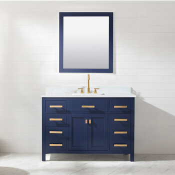 Design Element Valentino 48'' Single Sink Vanity in Blue with Carrara White Marble Countertop, Installed View