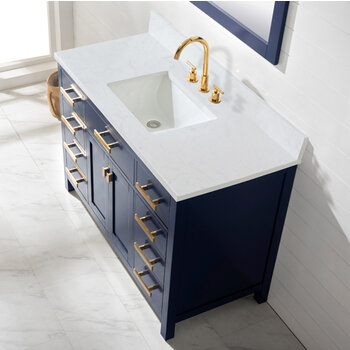 Design Element Valentino 48'' Single Sink Vanity in Blue with Carrara White Marble Countertop, Overhead View