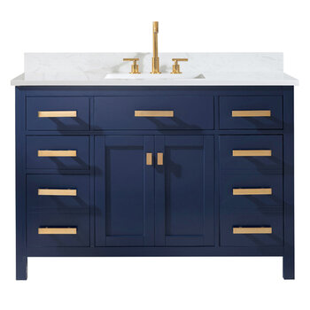 Design Element Valentino 48'' Single Sink Vanity in Blue with Carrara White Marble Countertop, Front Product View