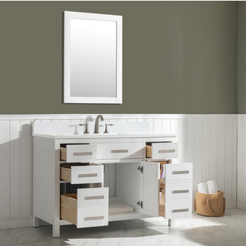 Design Element Valentino 48'' Single Sink Vanity in White with Carrara White Marble Countertop, Opened View