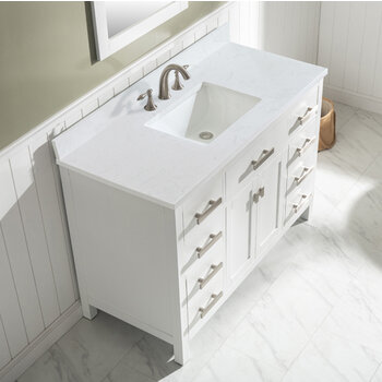 Design Element Valentino 48'' Single Sink Vanity in White with Carrara White Marble Countertop, Overhead View