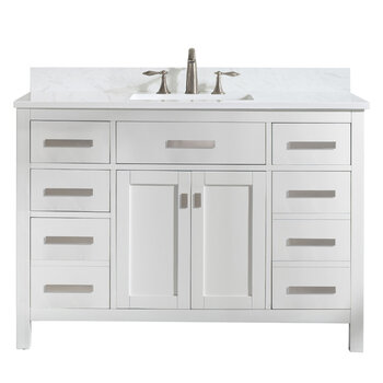 Design Element Valentino 48'' Single Sink Vanity in White with Carrara White Marble Countertop, Front Product View