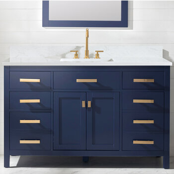 Design Element Valentino 54'' Single Sink Vanity in Blue with Carrara White Marble Countertop, Front View