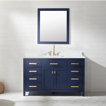 Design Element Valentino 54'' Single Sink Vanity in Blue with Carrara White Marble Countertop, Installed View