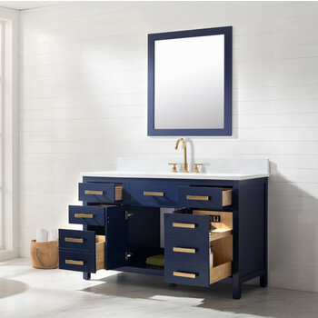 Design Element Valentino 54'' Single Sink Vanity in Blue with Carrara White Marble Countertop, Opened View