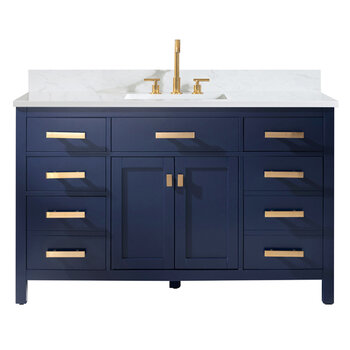 Design Element Valentino 54'' Single Sink Vanity in Blue with Carrara White Marble Countertop, Front Product View