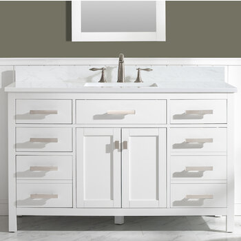 Design Element Valentino 54'' Single Sink Vanity in White with Carrara White Marble Countertop, Front View