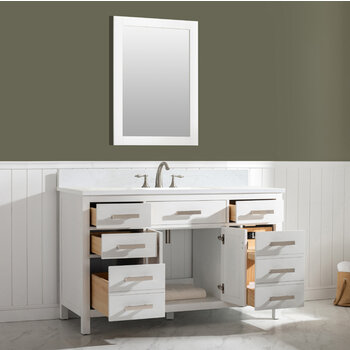 Design Element Valentino 54'' Single Sink Vanity in White with Carrara White Marble Countertop, Opened View