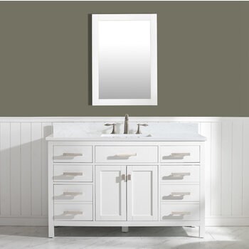 Design Element Valentino 54'' Single Sink Vanity in White with Carrara White Marble Countertop, Installed View