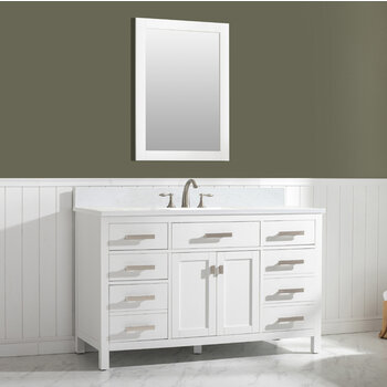 Design Element Valentino 54'' Single Sink Vanity in White with Carrara White Marble Countertop, Angle View