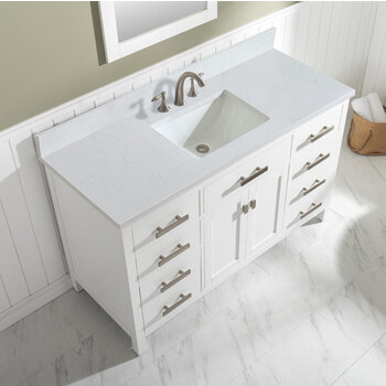 Design Element Valentino 54'' Single Sink Vanity in White with Carrara White Marble Countertop, Opened View