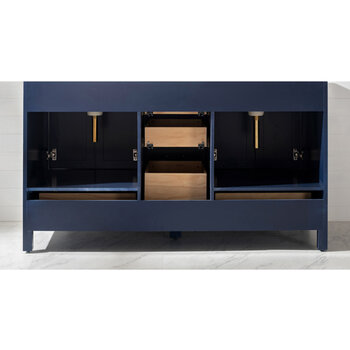 Design Element Valentino 60'' Double Sink Vanity in Blue with Carrara White Marble Countertop, Back View