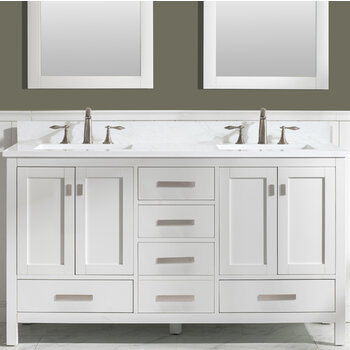 Design Element Valentino 60'' Double Sink Vanity in White with Carrara White Marble Countertop, Front View