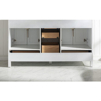 Design Element Valentino 60'' Double Sink Vanity in White with Carrara White Marble Countertop, Back View