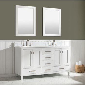 Design Element Valentino 60'' Double Sink Vanity in White with Carrara White Marble Countertop, Angle View